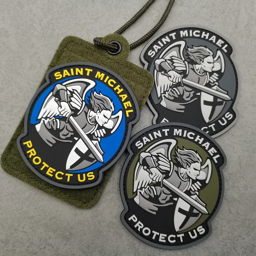 Saint Michael Protect Us Rubber PVC Badge, Archangel Patron Saint of Law Enforcement Tactical Morale Patch - Full Color