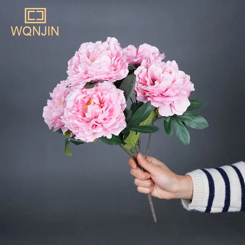 1 Bouquet 5 Heads Artificial Big Peony Flowers Silk Fake Flower Flores for DIY Home Garden Table Wedding Decoration