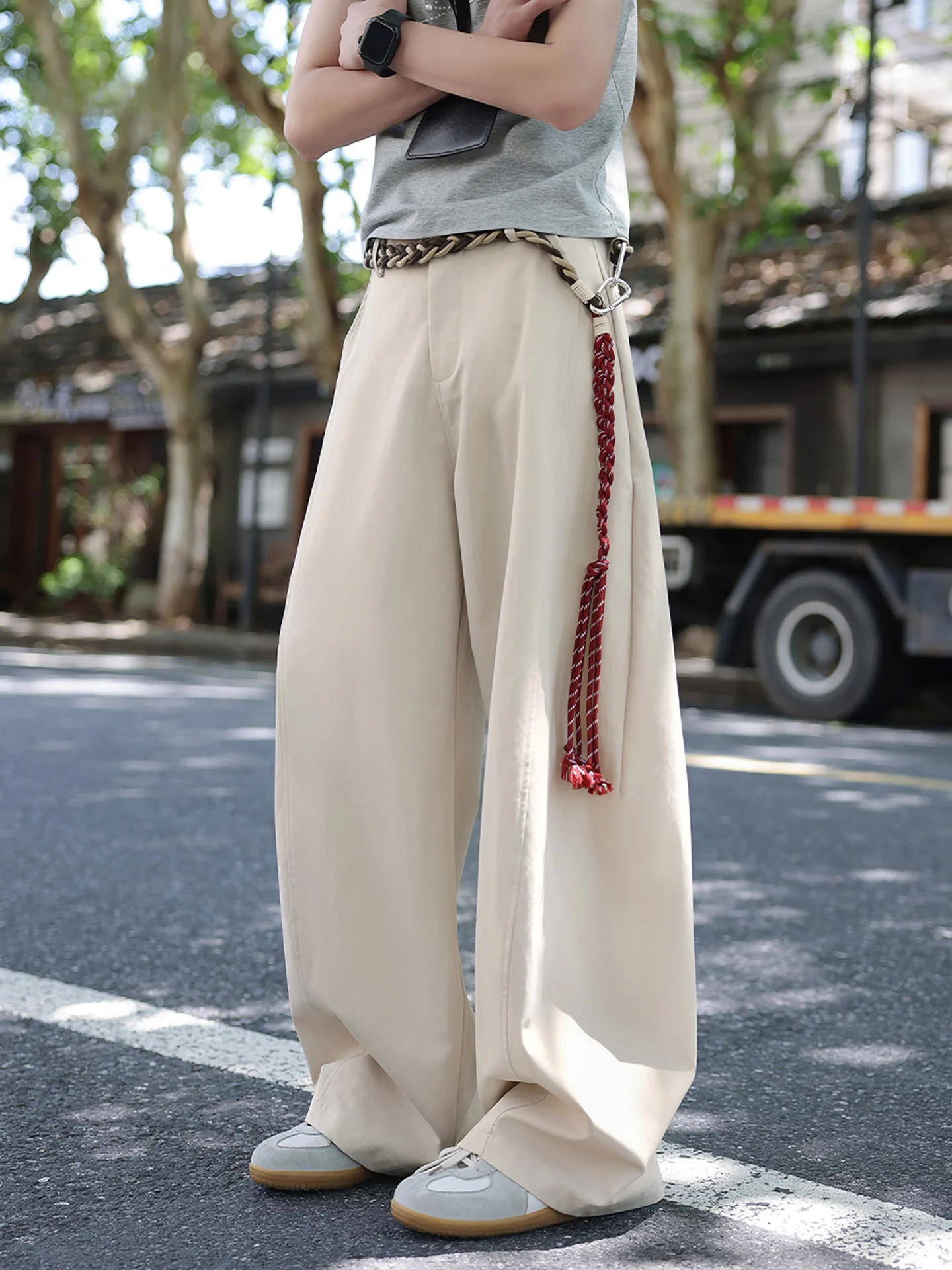 

American Retro Blade Casual Pants Men Summer Thin Wide Leg Workwear Straight Loose Wide Leg Long Trousers Fashionable City Style