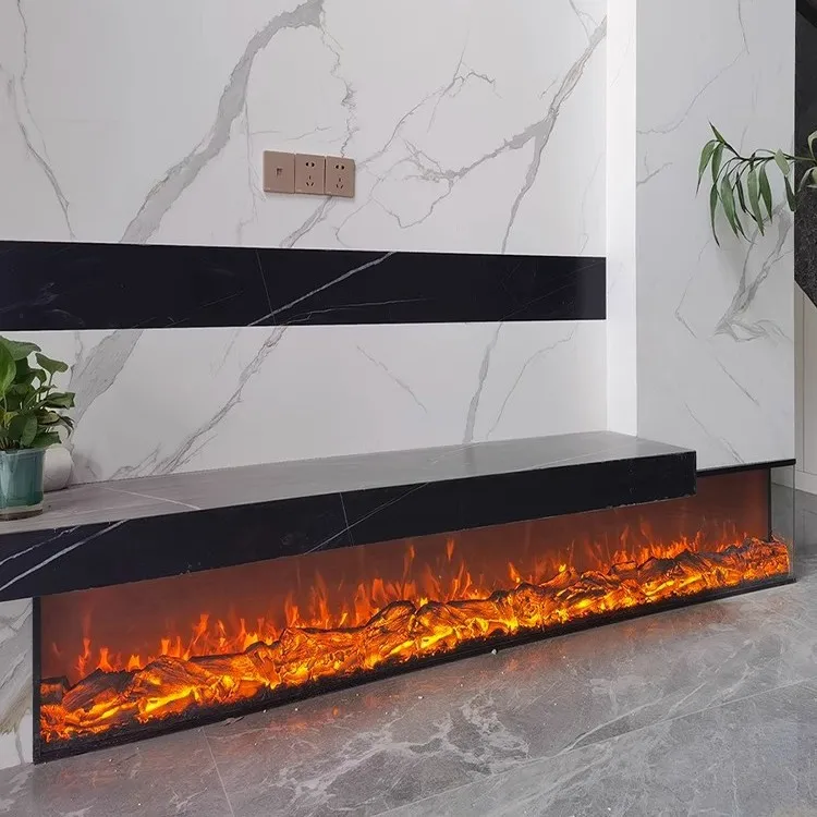 European Villa Electric Fireplace TV Cabinet, Recessed Heater with Realistic Glow