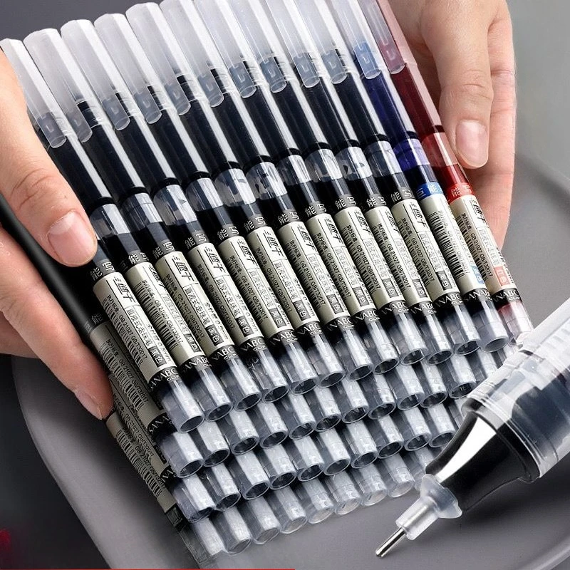 

10Pcs/set Straight Liquid Ballpoint Pen Quick Drying Needle Gel Pen 0.5mm Kawaii Writing Stationery School Office Supplies