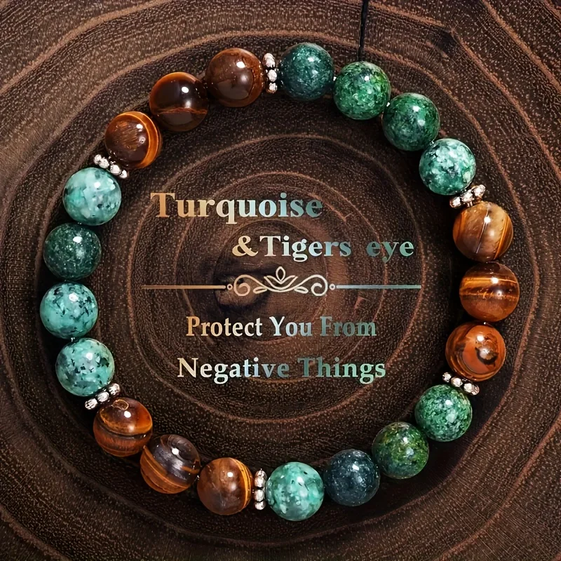 1PC Natural Tiger Eye Mixed Stone Beaded Bracelet, Handmade Boho Wrist Jewelry, Party Accessory, Christmas Birthday Gift