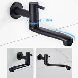 Grifo de piscina de fregona de latón negro, grifo de baño extendido giratorio, tipo de pared simple, lavabo de balcón, grifos de inodoro ocultos