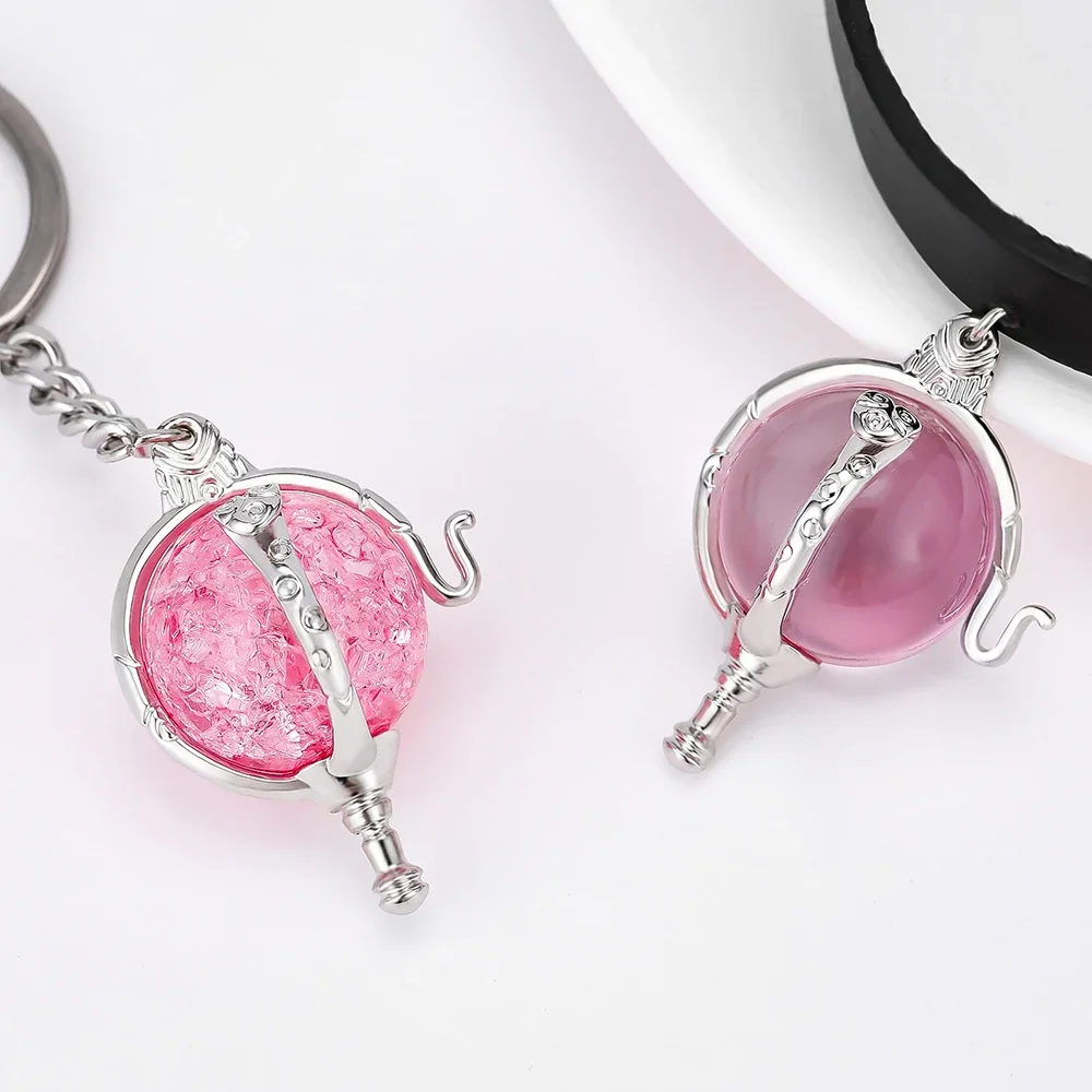 W.i.t.c.h. Magic Girl Keychain and Choker Set Anime Pink Crystal Spherical Pendant Dangle Key Chain Necklace Jewelry for Women