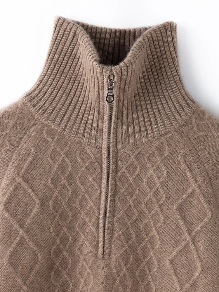 

ANGEL Autumn Winter Thick Women's Half Zippers Sweater Loose Pullovers 100% Goat Cashmere Knitwear Raglan Sleeve Clothing Tops
