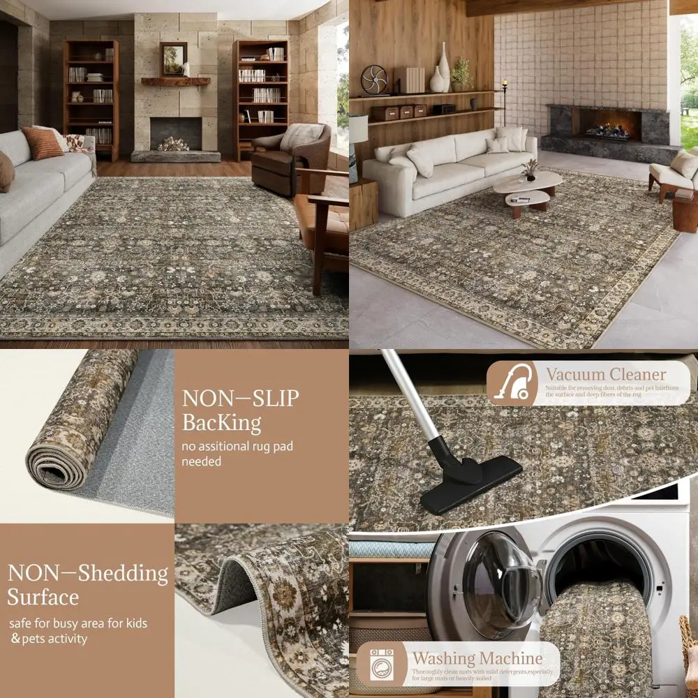 

Large Soft Non-Slip Stain-Resistant Area Rug for High-Traffic Living and Dining Rooms