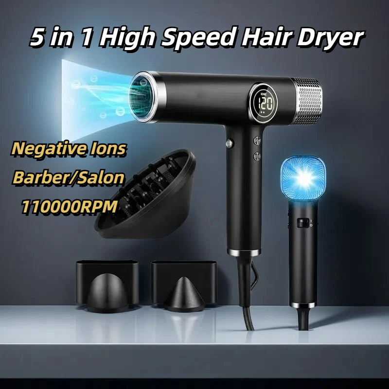 Led Display 1875W Professional Hair Dryer High Speed 110000 RPM Brushless Motor for Fast Drying Low Noise Ionic Blow Dyer