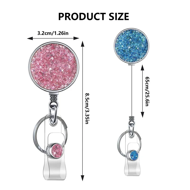 New Design 1 Piece Metal Glitter Retractable Nurse Badge Reel Doctor Student Teacher ID Card Holder Keychains Lanyard