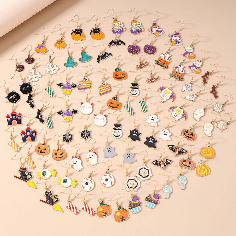 Leslie 3pairs New Halloween Earrings For Women Moon Pumpkin Eyeball Ghost Mummy Dangle Earrings Party Accessories Jewelry Gifts
