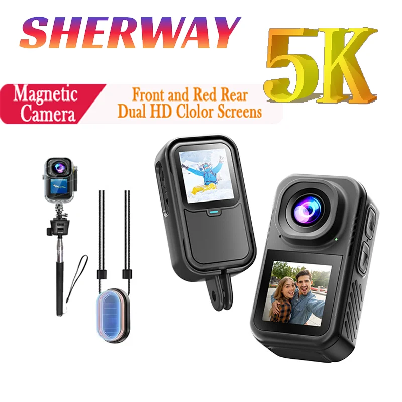 

5K Waterproof Action Camera 6-Axis Stabilization Thumb Sport Cam Dual-screen Bodycam Helmet Video Recorder Vlog