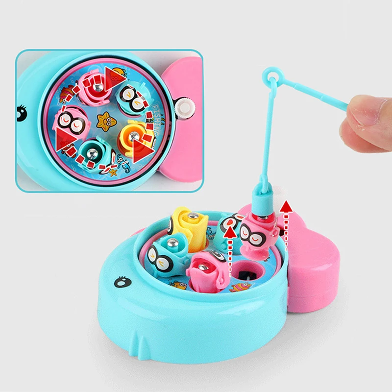 Portable Board Game Mini Fishing Toy Clock Work Power Realistic Fish Rod Interactive Toy For Kids Toddler Children Gift