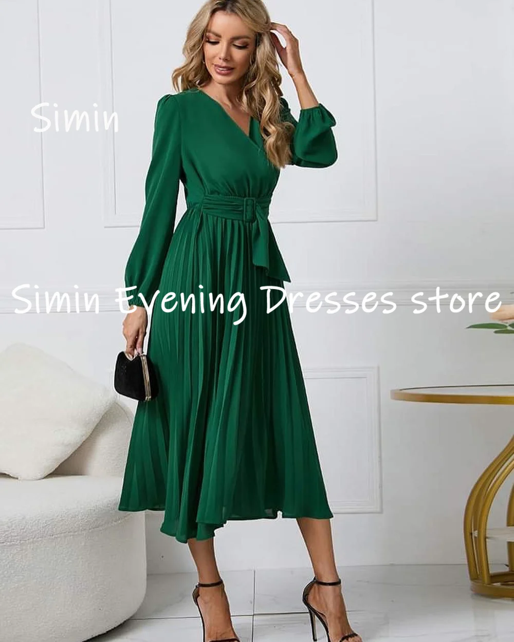 Simin-vestido de noite em chiffon para mulheres, querida Ruffle, popular comprimento de chá, vestidos de festa elegantes, baile formal, 2023