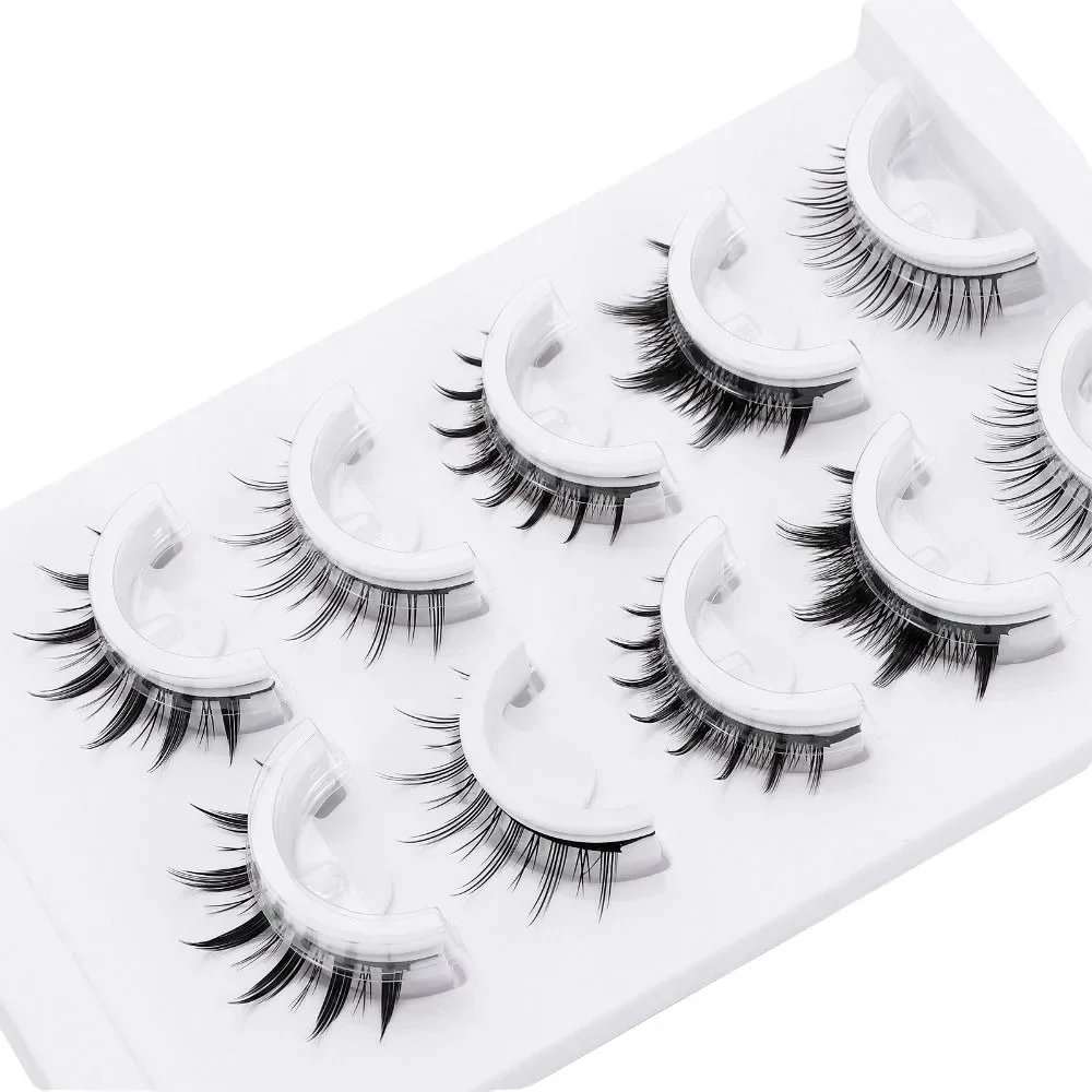 5 paar natuurlijke look zelfklevende wimpers natuurlijke korte zwarte band kattenwimpers geen gelijmd nodig piekerig