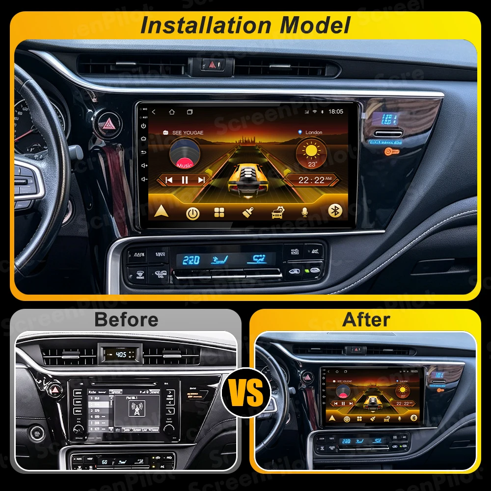 Android 16 For Toyota Corolla 11 Auris E180 2017-2019  Car Radio Stereo Head Unit Multimedia Video Player GPS Navigation 2K QLED