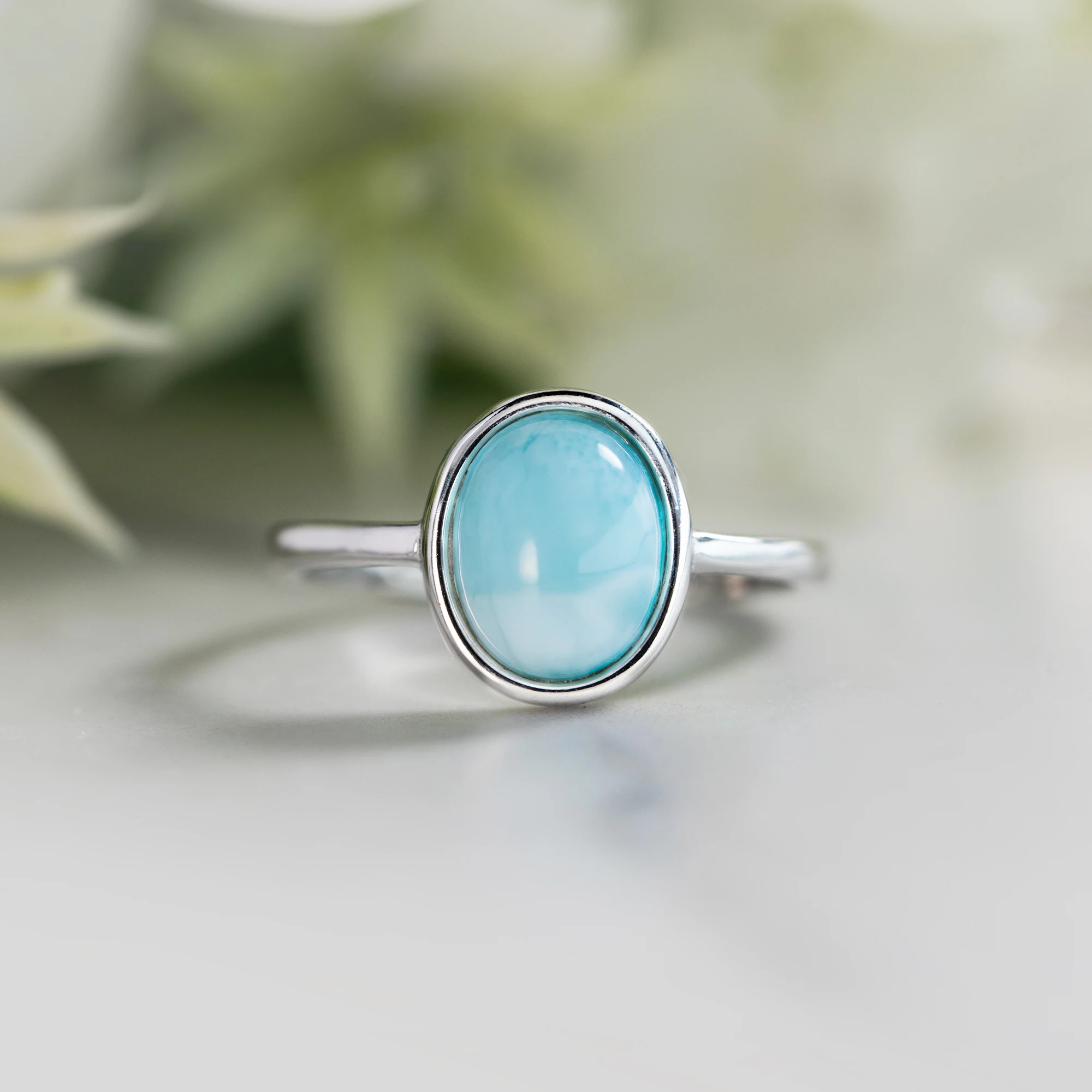

Vintage Copper Natural Larimar Adjustable Ring Simple Oval Shaped Blue Stone Solitaire Rings Engagement Jewelry Gift For Women