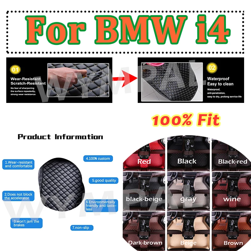 

Luxury Custom Car Floor Mats For BMW i4 2022 Auto Foot Pads Automobile Carpet Cover Interior Accessories full set mats