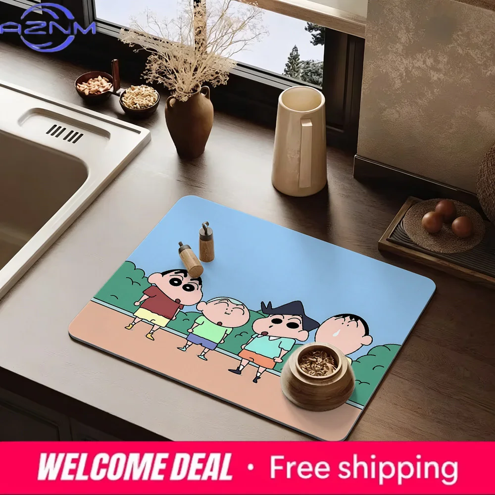 Crayon Shin-chan Kasukabe Squad - Tapete para secar platos de cocina con estampado de caminata al aire libre, antideslizante y absorbente