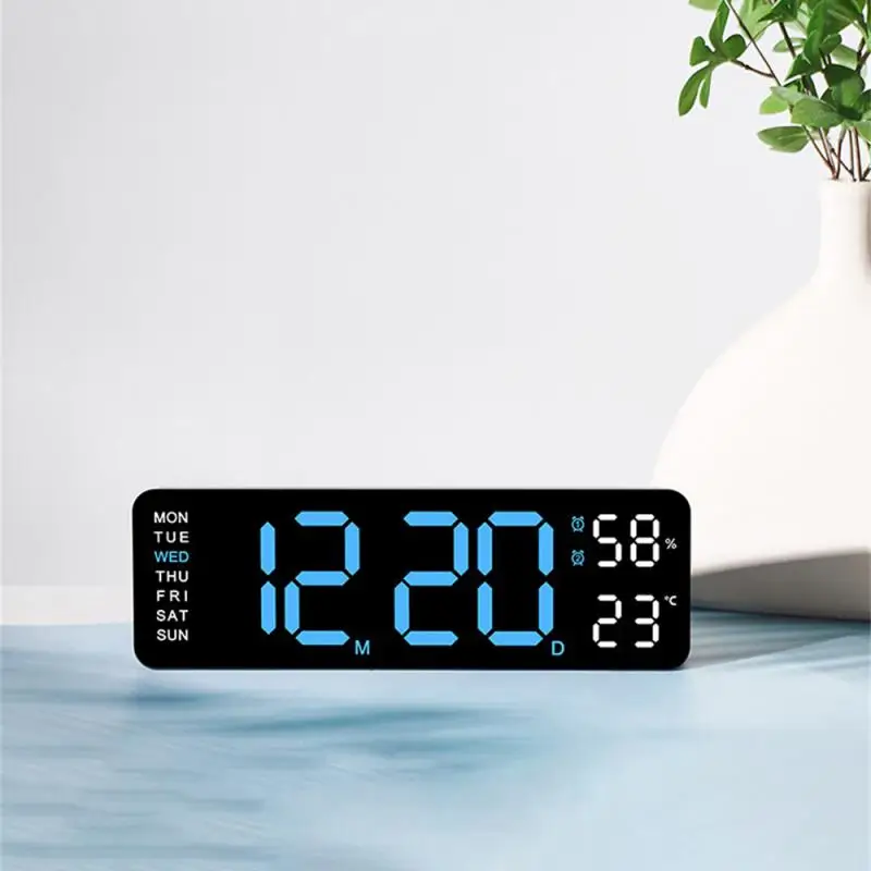 Digital LED Alarm Clock with Calendar,Temperature and Humidity. Acrylic or Mirror Surface Selectable. Desk Clock or Wall Hanging