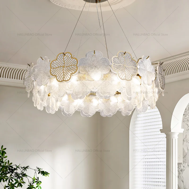 Luz francesa de luxo high-end sala estar trevo de quatro folhas lustre designer quarto hall cristal restaurante ilha lustre