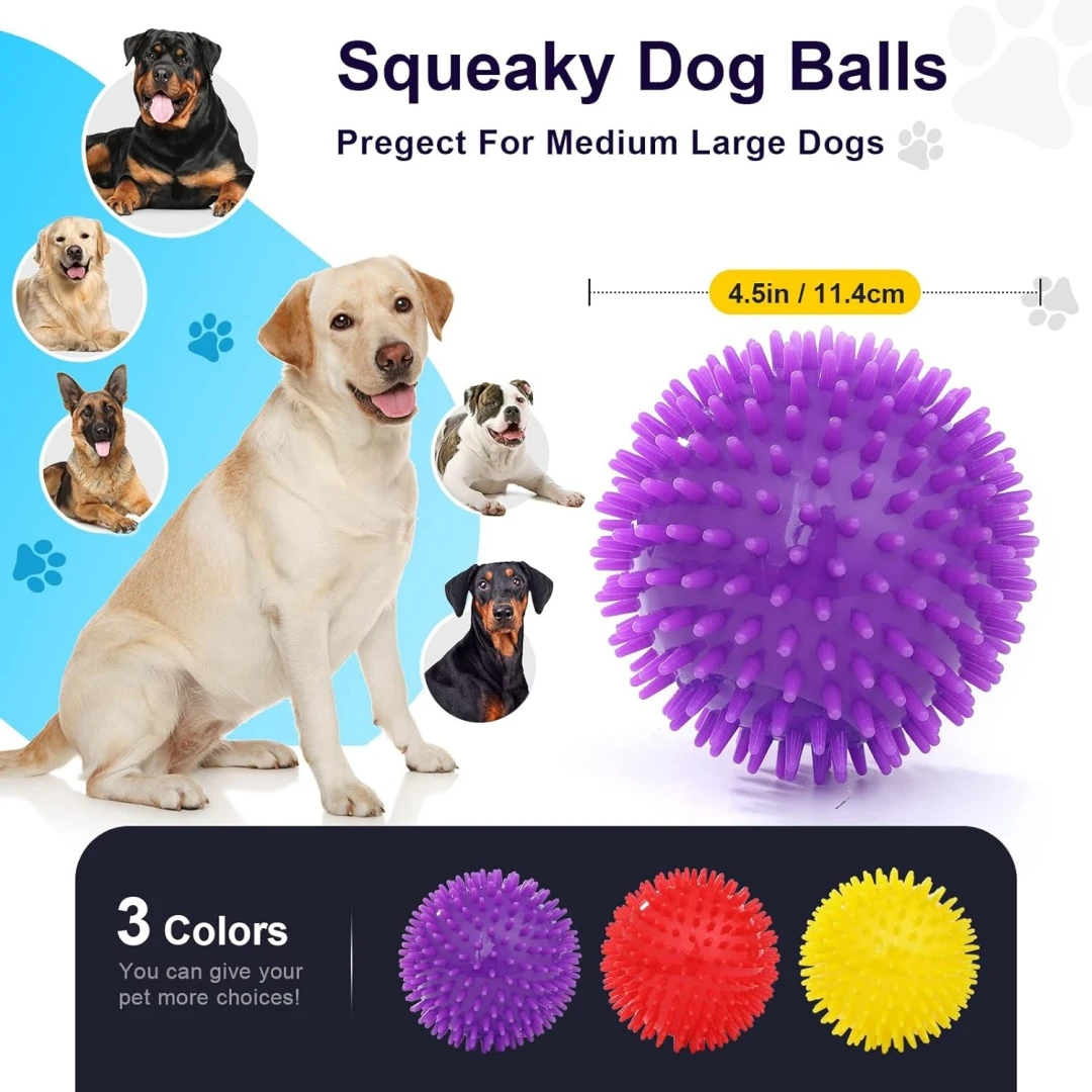 Squeezing Dog Toy Ball, a small dog teeth grinding toy, free of bisphenol A, non-toxic, spiky medium size, large and