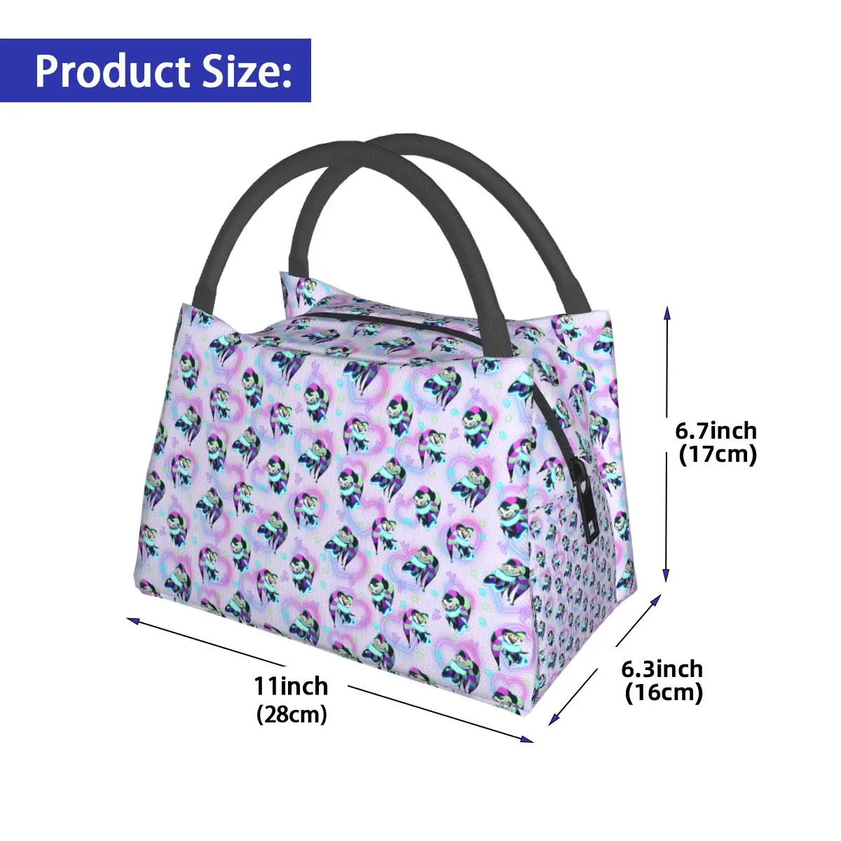 Fizzarolli Fizz Neon Hearts And Stars Helluva Insulated Lunch Bag for School Picnic Storage Food Boxes Cooler Thermal Lunch Box