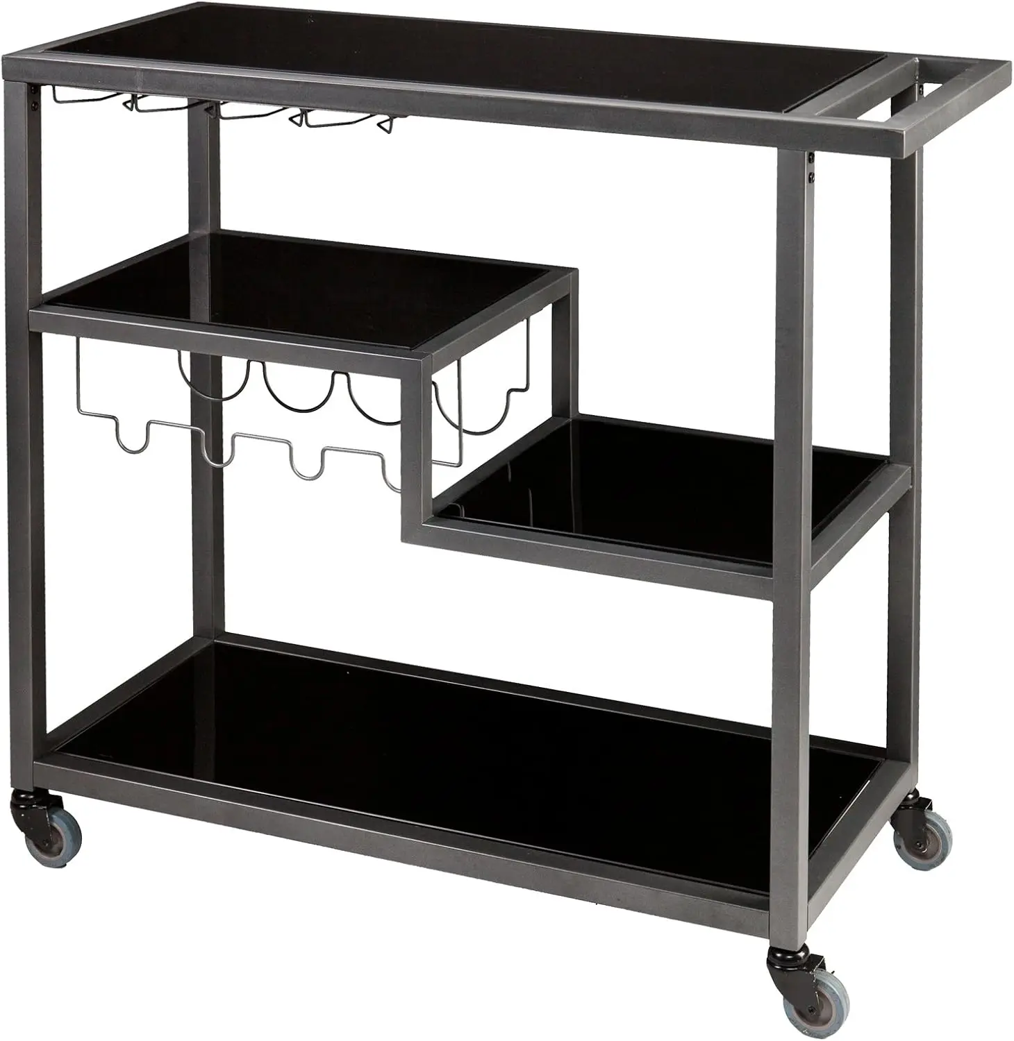 SEI Furniture Zephs Metal and Tempered Glass Locking Castor Wheels Bar Cart 40 W X 16 D X 37.25 H Gunmetal Black