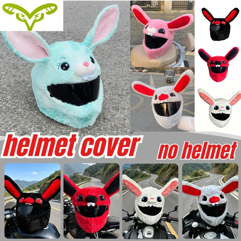 Cartoon Motorcycle Helmet Protective Cover, Cute Plush Rabbit Helmet Cover, Fun Motorcycle Helmet Decoration