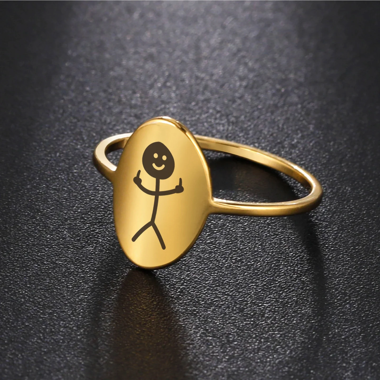 Funny Middle Finger Stickman Doodle Anime Ring Stainless Steel for Women and Man 2023 Delicate Trendy Jewelry Gift  Friend