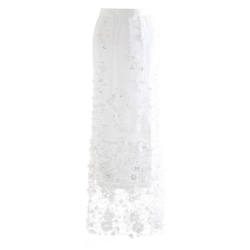 Layered High Waist Black Sequins Nailed Mesh Spliced Skirt Elegant Half-body Skirt Long Women Fashion New Spring Autumn Skirt
