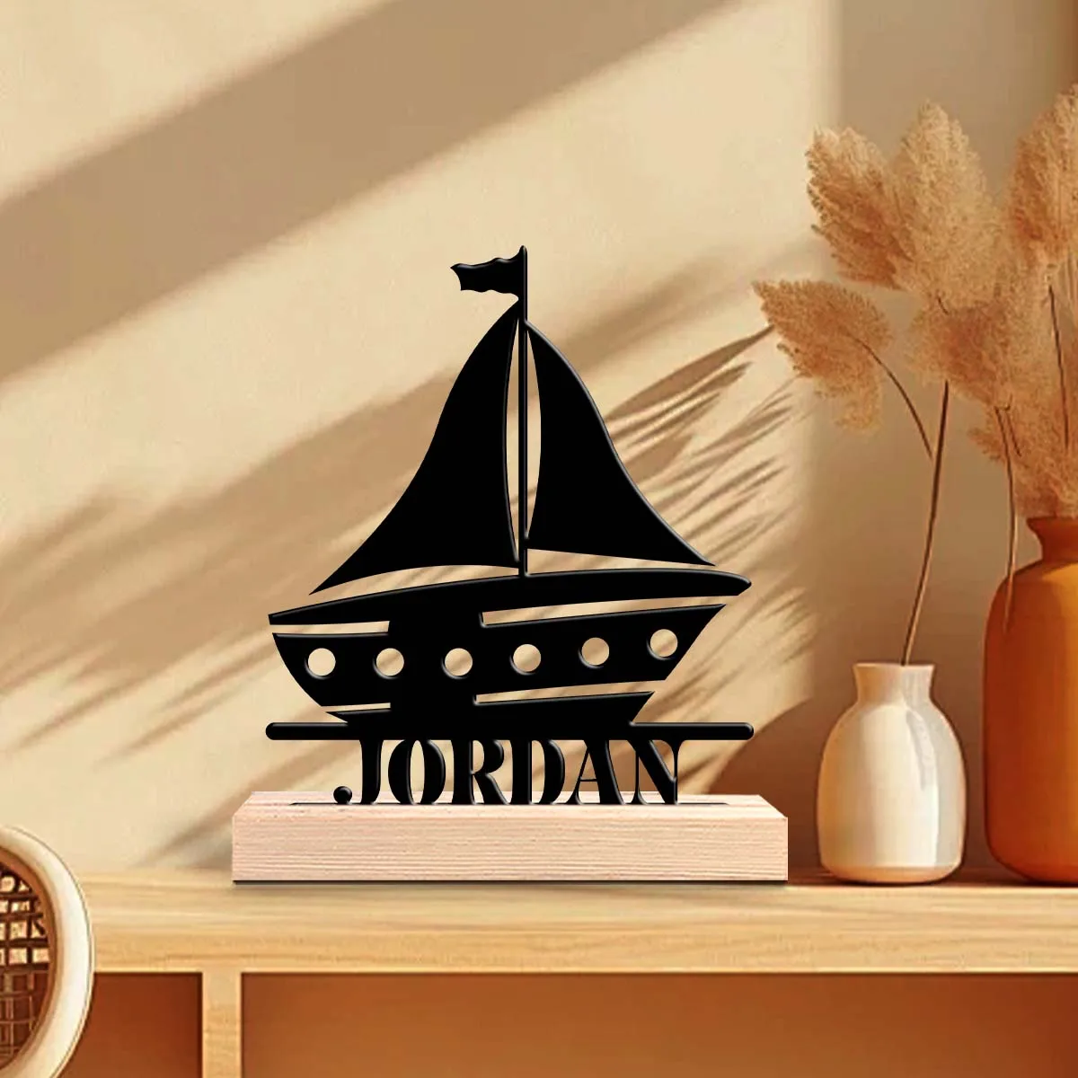 1pc Desktop Metal Ornaments Custom Content Equipped with Wooden Base Perfect for Home or Office Decoration