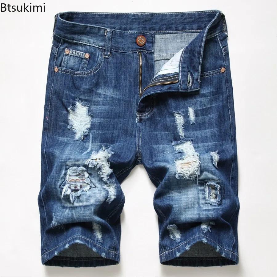 2025 New Men's Personalized Denim Shorts Fashion Retro Style Hole Casual Short Jeans Summer High Quality Straight Shorts for Men - Image 5