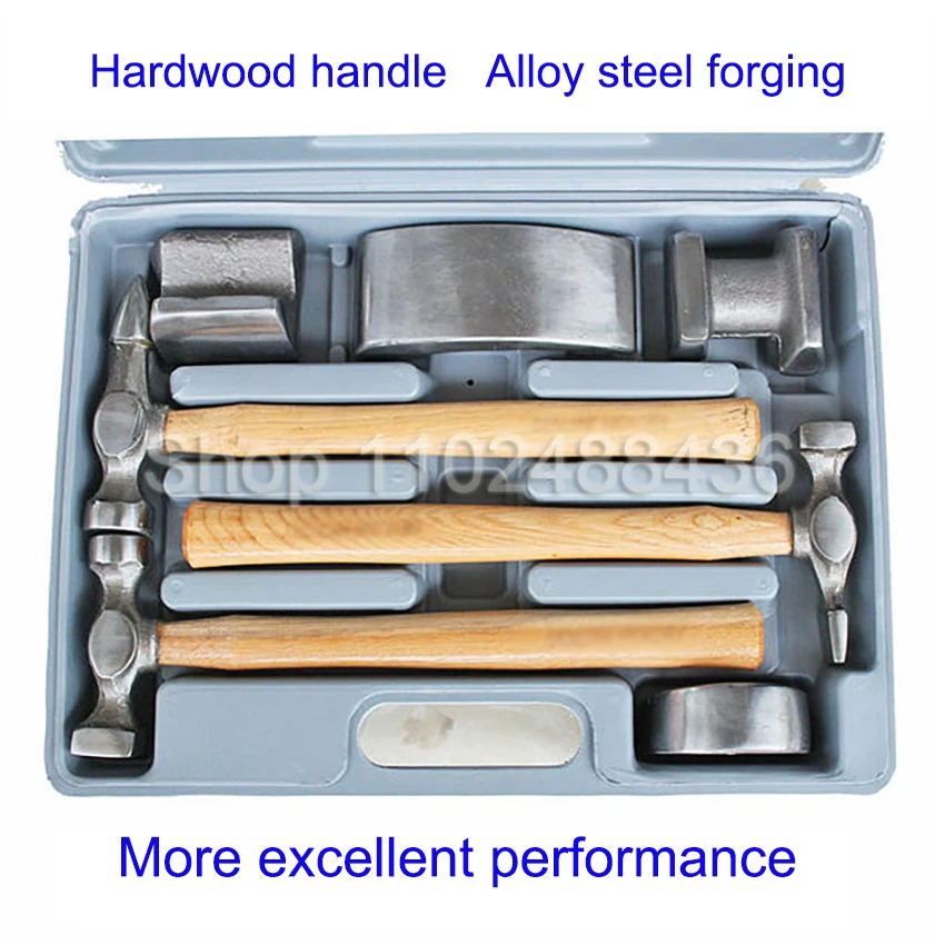 7PCS Kit Auto Body Dent Repair Hammer Dolly Tool Kit Panel Beater Sheet With Plastic Case Bumping Removal Auto Tools