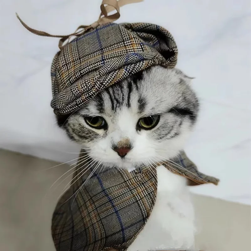 2026 Cat Pet Detective Transformation Cloak and Hat Set Cat and Dog Halloween Dress up Funny Sleeveless