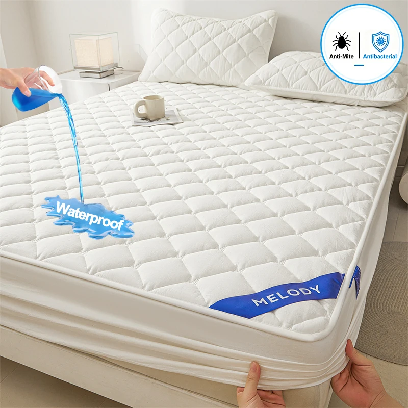 Waterproof Quilted Cotton Mattress Protector, Anti‑Mite Antibacterial Mattress Cover, Liquid‑Proof Barrier Against Spills Stains