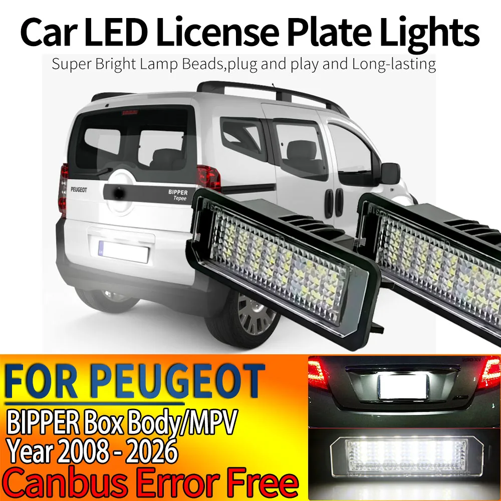 2Pcs Canbus Car LED Number License Plate Lights For PEUGEOT, BIPPER Box Body/MPV, Aa_  2008-2026 BIPPER TEPEE MPV, - 2008-2026