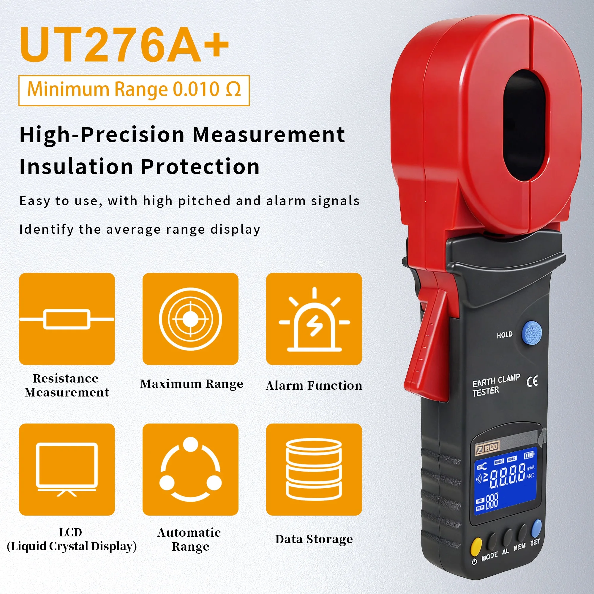 ZIBOO UT276A+ UT278A+ Clamp Ground Resistance Tester Ground Loop Resistance 32MM Big Jaw Leakage Current Detection