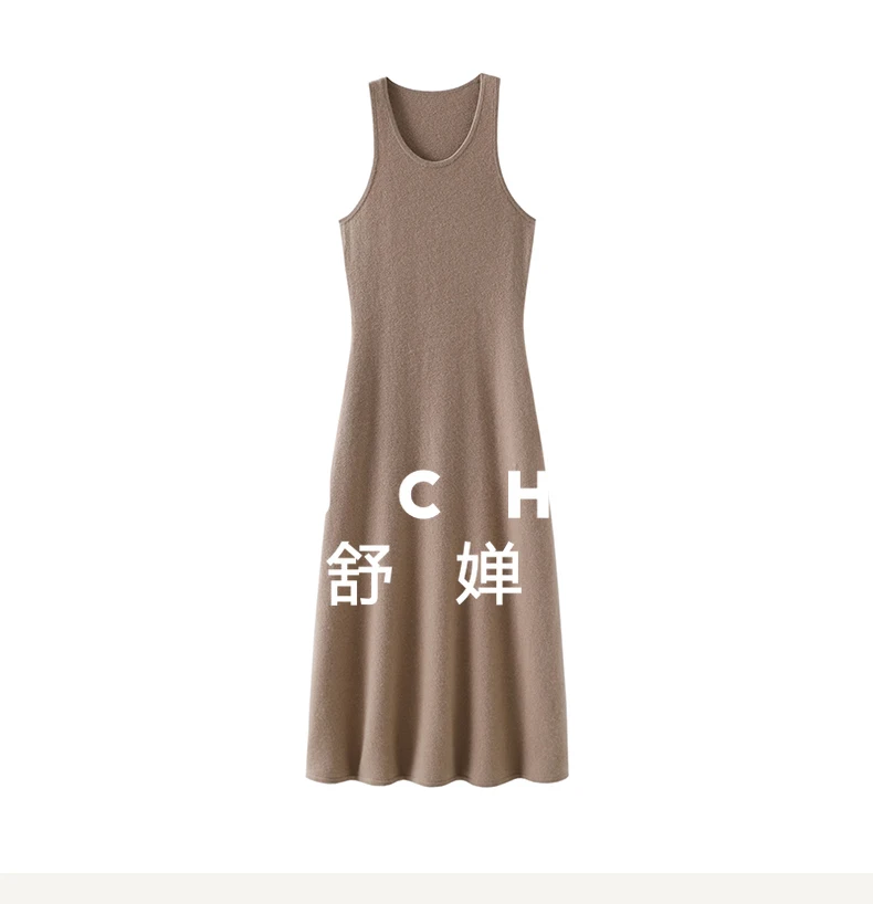 

Long 100% Pure Cashmere Suspender Dress Knitted Dress Women 460g Vestidos Elegantes Para Mujer 460g