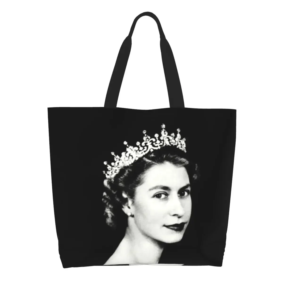 Retro Queen Elizabeth II Canvas Shopping Bag Women Reusable Large Capacity Groceries Royal United Kingdom Tote Shopper Bags