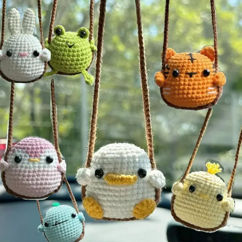 Cute Animal Crochet Animal Car Interior Decor Accessories Ornaments Frog Car Interior Pendant Car Rearview Mirror Decoration