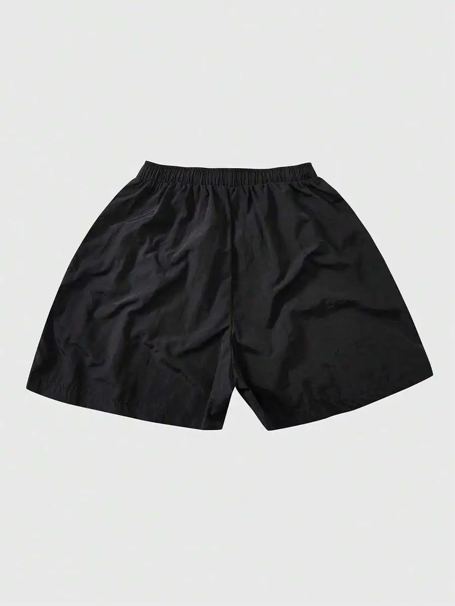 Mens Black Woven Shorts With Elastic Drawstring For Spring Summer Casual Sports Wear
