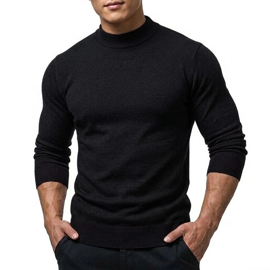 Herbst Herren Strickpullover mit Stehkragen Langarm Casual Pullover Slim Fit Einfarbig Thermo Rollkragenpullover Winterkleidung für Männer – Detail 6
