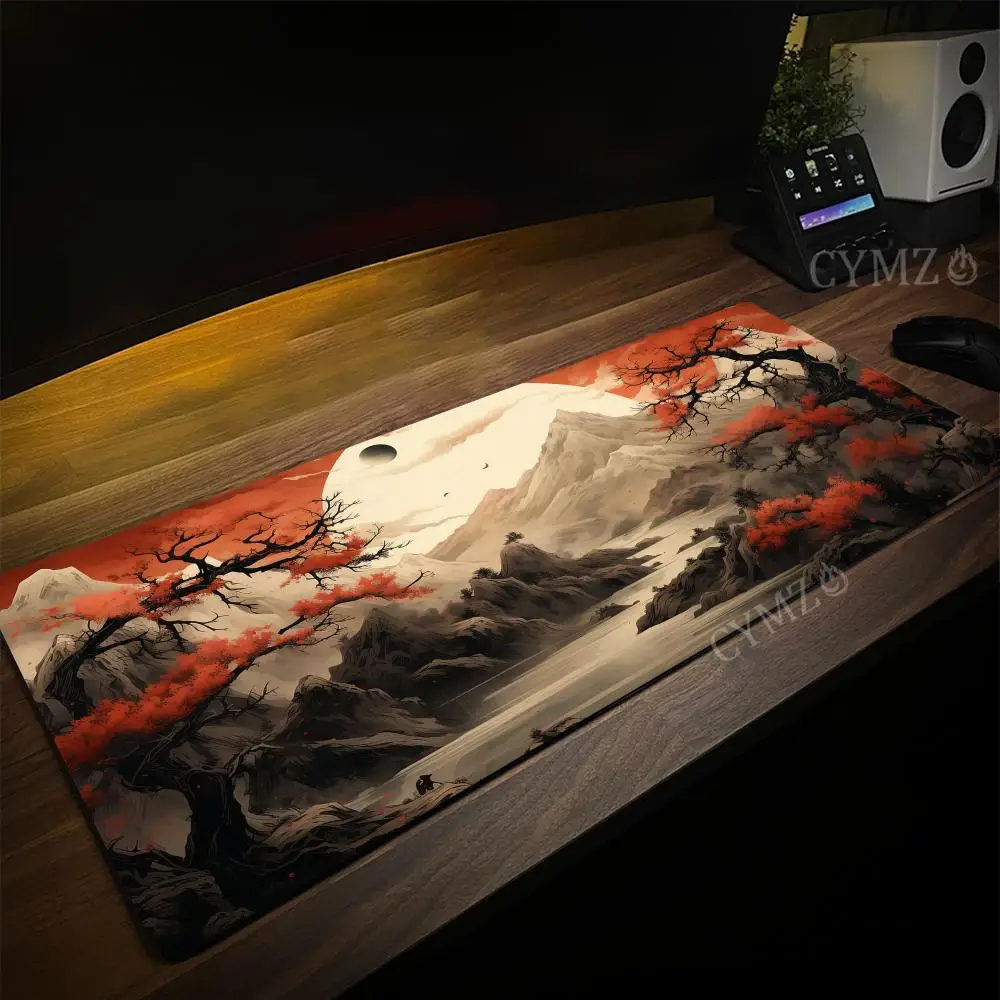 Visual aesthetic style full moon fantasy landscape large Mouse Pad Desk Mat Non-Slip Durable Stitched Edge Gaming pad office rug