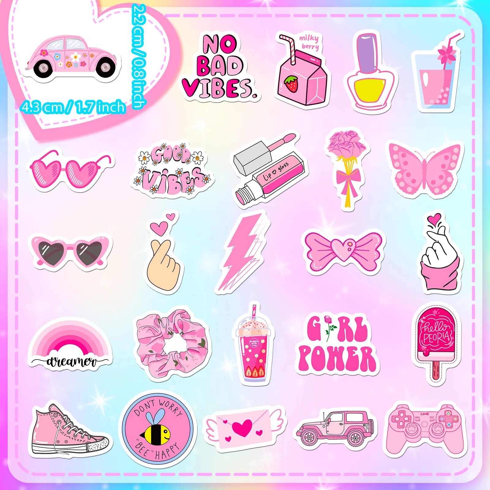 100PCS Pink Girls Cute Cartoon Graffiti Stickers DIY Phone Guitar Laptop Notebook Suitcase Cup Waterproof Sticker Kids Toy