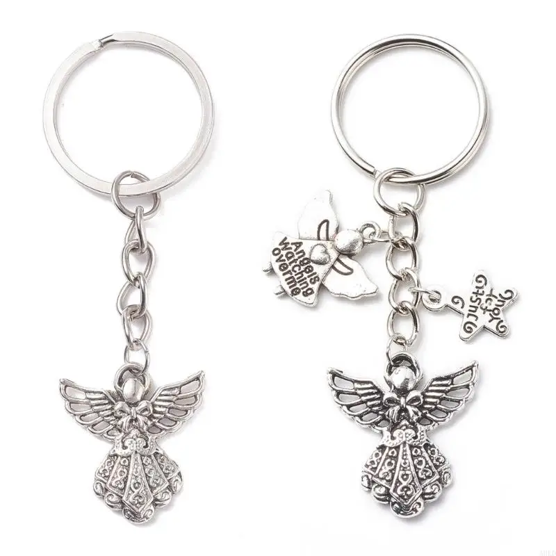 Elegant Angel Wing Keyring Silver Pendant for Keys Protective Charm for Drivers