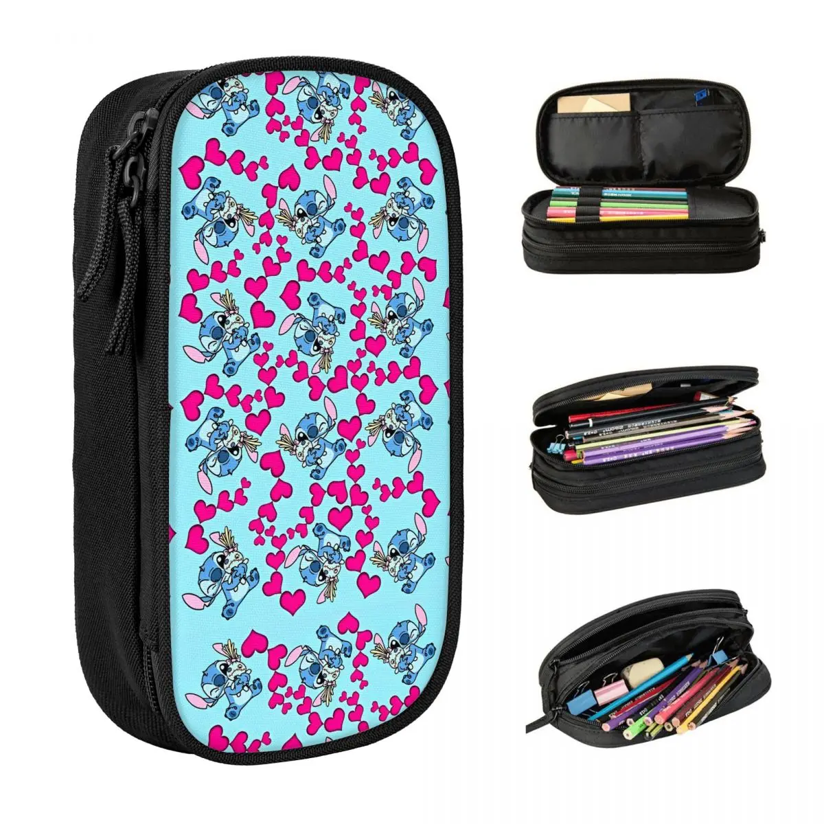 

Custom Cute Stitch Heart Wallpaper Pencil Case Portable Pen Box Child Zipper Lovely School Pencil Cases Stationery Organizer