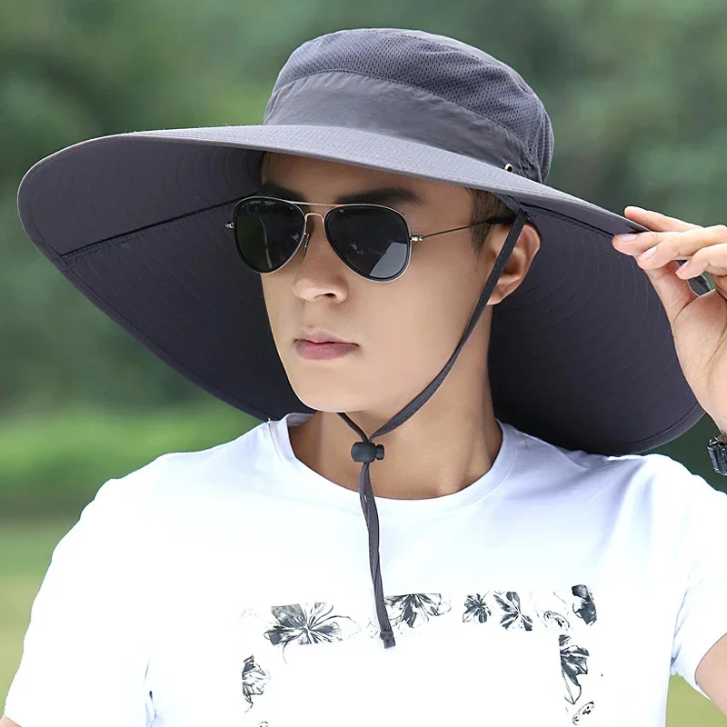 Outdoor Men Women Climbing Fishing Sunscreen Big Cap Summer Hiking Travel Camp Adjustable Shade Breathable Sun Hat Fisherman