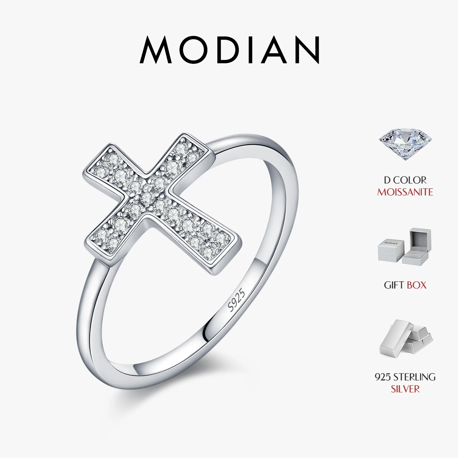 MODIAN Dazzling D Farbe Moissanit Ring 925 Sterling Silber Zarte Kreuz Stapelbare Finger Ringe Für Frauen Partei Edlen Schmuck