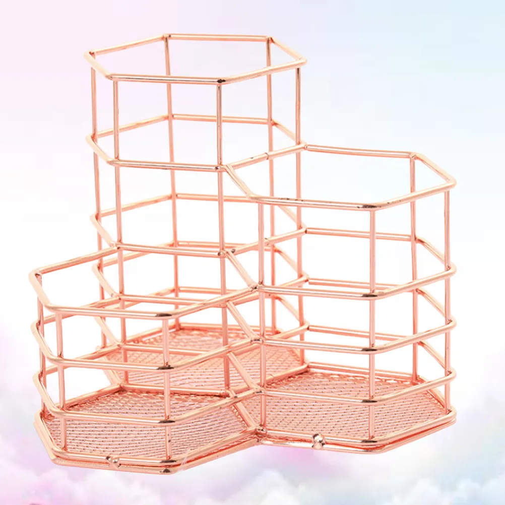 Iron Geometric Pen Holder Organizer Rose Gold Pen Holder Smooth Desktop Stationery Pencils Rulers Brushes
