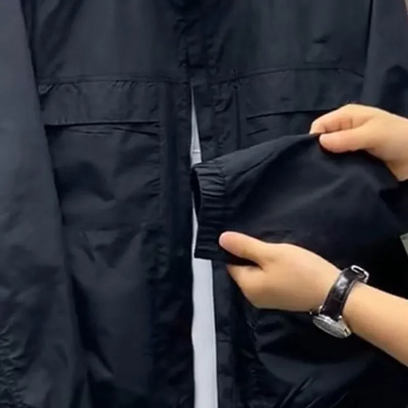 Men's Spring‑Autumn Black Baseball‑Collar Cargo Jacket Slim‑Fit Minimal‑Design Street‑Style Casual Outerwear For Daily Outdoor