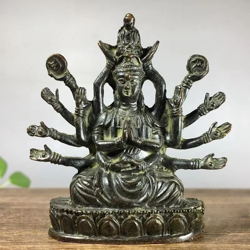 Antique Thousand-Hand Guanyin Statue Avalokitesvara Small Sculpture Tibetan Buddhist Ornament Home Decoration Accessories